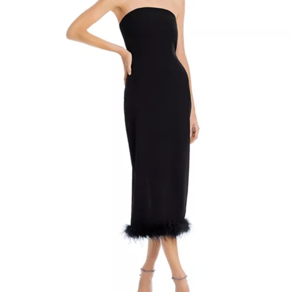 Aqua Black Strapless Dress with Feather Detail - Picture 1 of 1